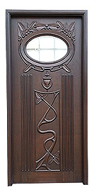 Wooden Carved Door with Glass Fitting